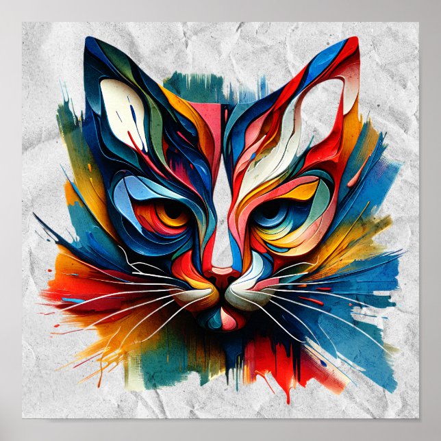Poster "Vivid Whiskers - Abstrait Feline Energy" (Devant)