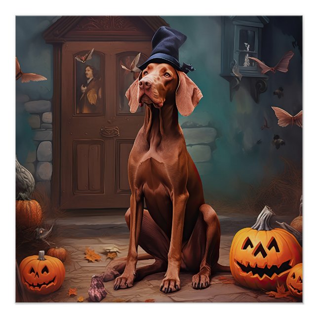 Poster Vizsla Potirons Halloween Effrayant (Devant)
