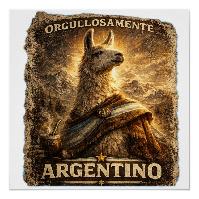 Poster VLLC Orgullosamente Argentino Llama Mate Patriotic (Devant)