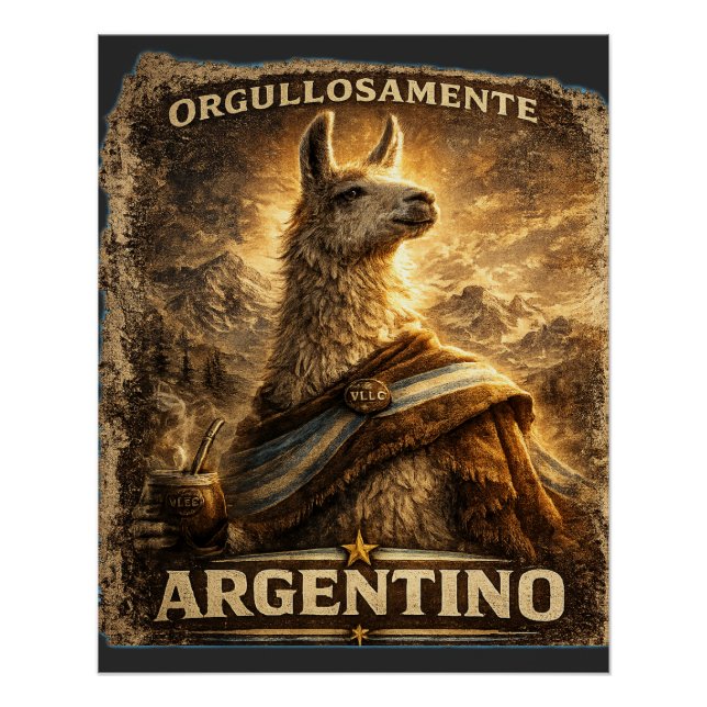 Poster VLLC Orgullosamente Argentino Llama Mate Patriotic (Devant)