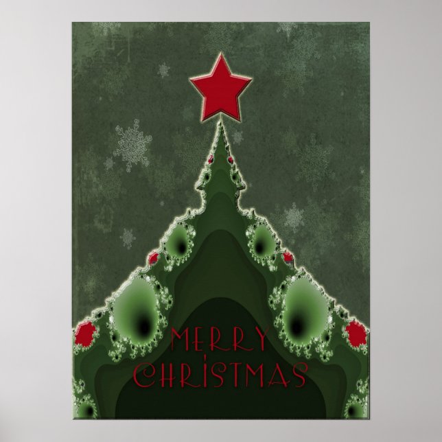 Poster Vœu de Joyeux Noël - Arbre fractal et étoile (Devant)