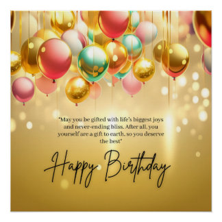 Poster Vœux d'anniversaire doré