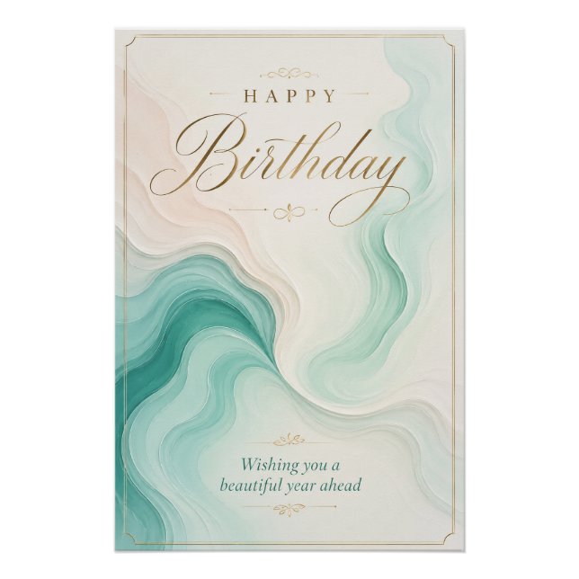 Poster Vœux d'anniversaire en marbre Aqua Sérène (Devant)