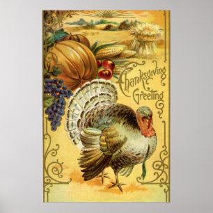 Poster Vœux de Thanksgiving vintage avec dinde