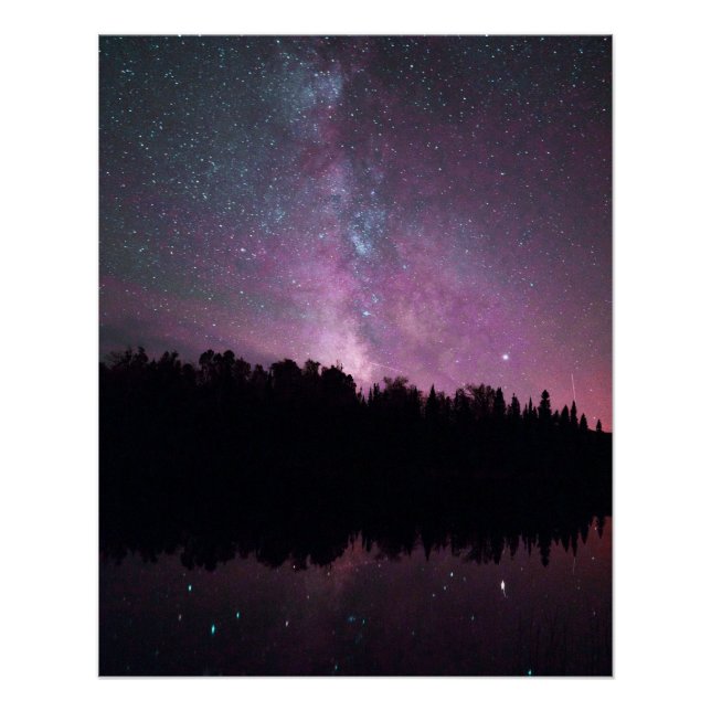 Poster Voie Lactée Galaxie sur le lac Forest (Devant)