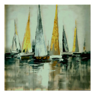 Poster Voiles bleues Flaxon Jaune et Greige sur eau plate