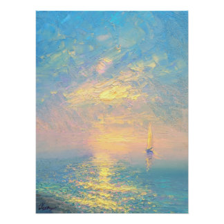 Poster Voilier au coucher du soleil