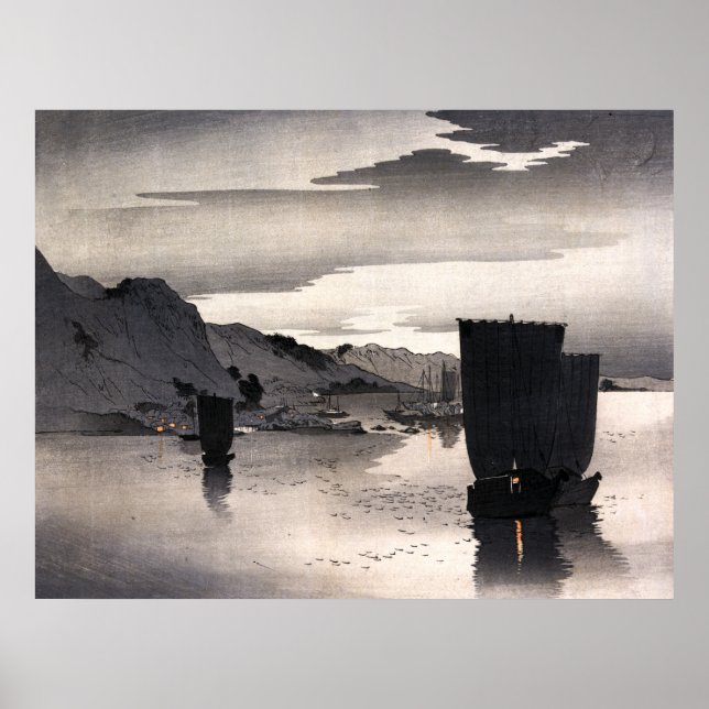 Poster Voiliers du soir, Ohara Koson (Devant)