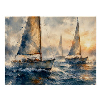 Poster Voiliers en mer, 