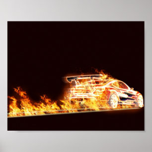 Poster Voiture à flammes