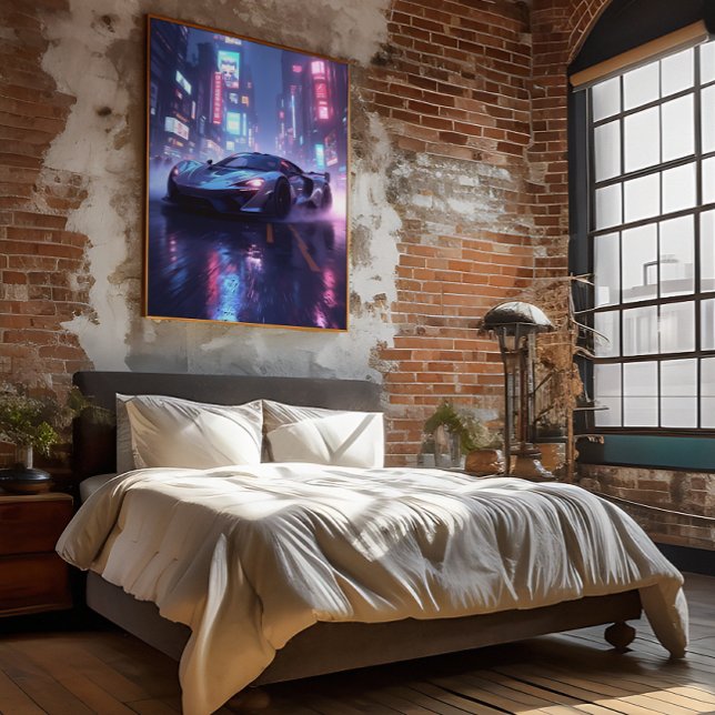 Poster Voiture Chrome Sport en Cyberpunk Neon City la nui (Créateur téléchargé)