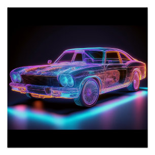 Poster Voiture classique Neon Glow - Vibes futuristes Art