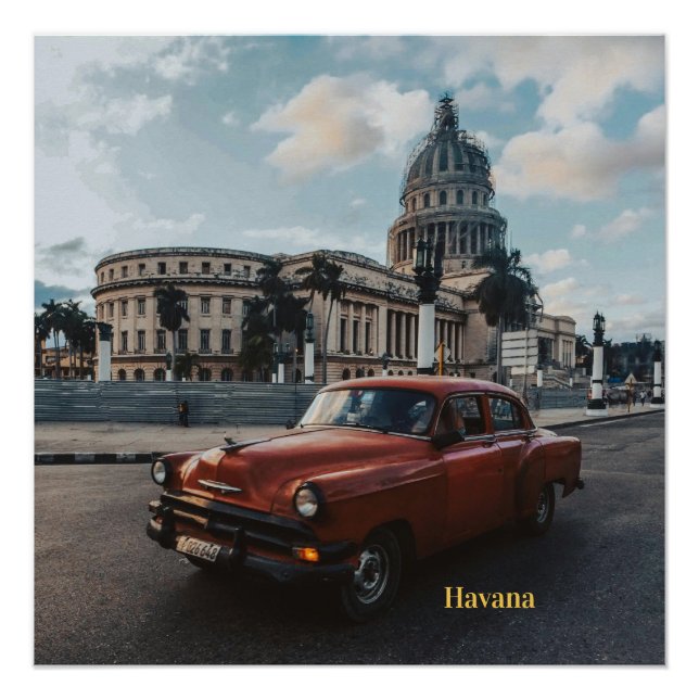 Poster Voiture Classique Vintage La Havane Cuba  (Devant)