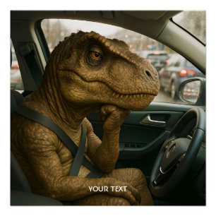 Poster Voiture de conduite Imaginaire Dinosaur