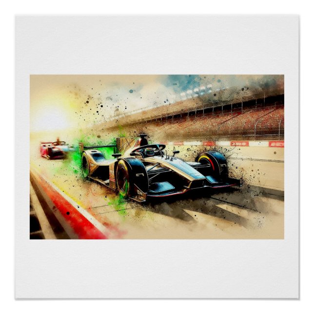 Poster Voiture de course sur piste de vitesse,  (Devant)