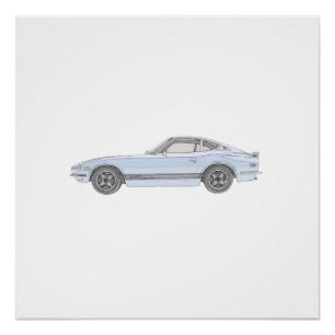 Poster Voiture de sport bleue de Datsun 240Z parfaite