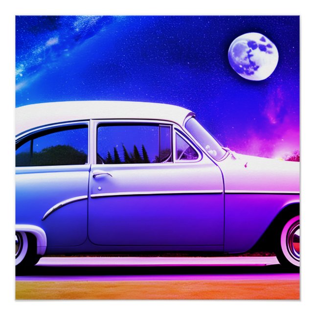 Poster Voiture rose violet bleu dans l'art d'intelligence (Devant)