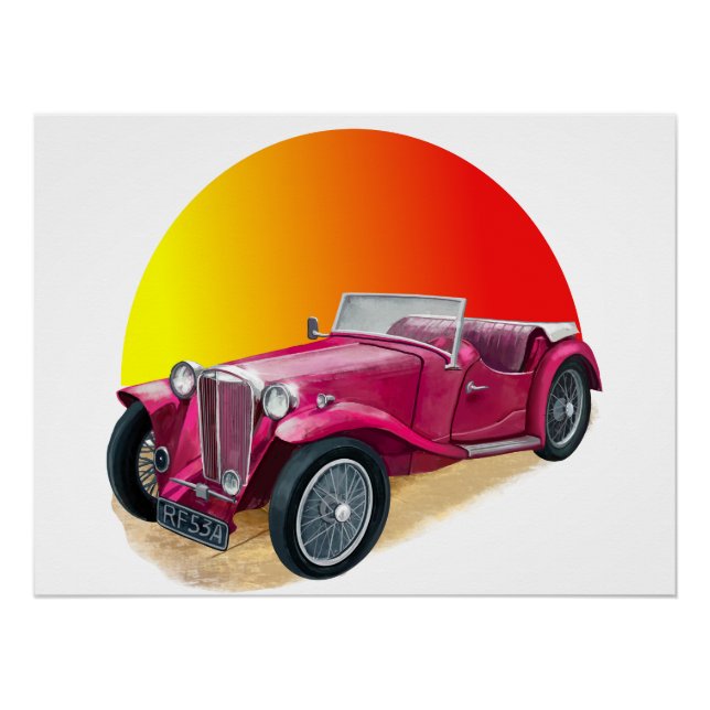 Poster Voiture Vintage Classique en Rouge (Devant)