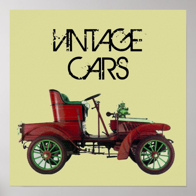 POSTER VOITURE VINTAGE ROUGE /CRÈME AUTOMOBILE AUTO CLASS (Devant)