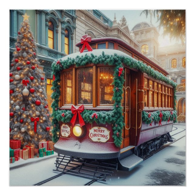 Poster Voiturette de Noël Vintage en Neige (Devant)