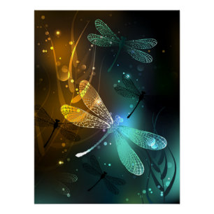 Poster Vol de libellule verte lumineuse