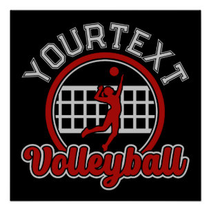 Poster Volleyball AJOUTER LE NOM Spike Ball Attaque Équip