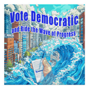 Poster Votez démocrate et parcourez la vague de progrès