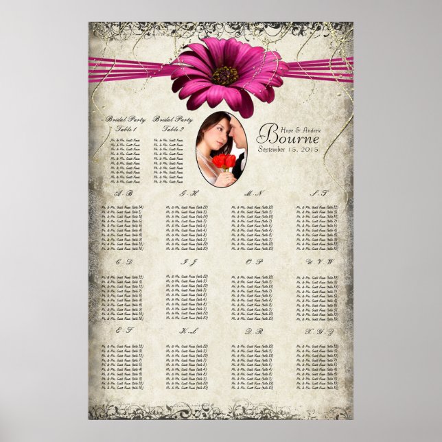 Poster Votre Photo Fuchsia Gerber Daisy Seating Chart (Devant)