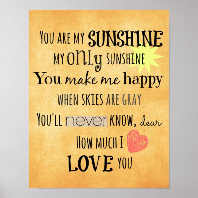 Poster Vous êtes mon Art de mots de typographie Sunshine (Devant)
