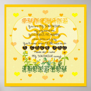 Poster Vous êtes mon soleil avec des coeurs