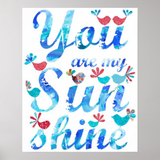 Poster Vous êtes My Sunshine Print Rouge Blanc et Bleu