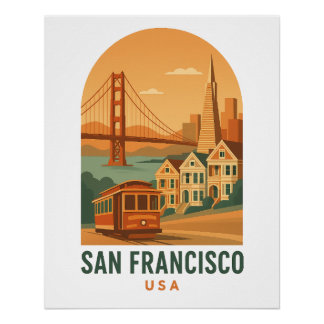 Poster Voyage à San Francisco Pont Golden Gate Vintage