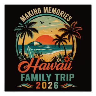 Poster Voyage de Famille à Hawaï Coucher de Soleil Tropic