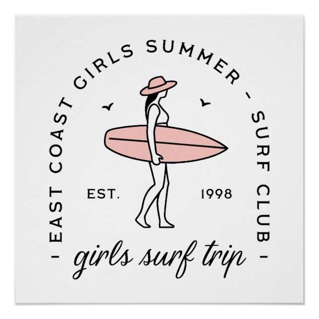 Poster Voyage de filles surf surf côte est esthétique bla (Devant)