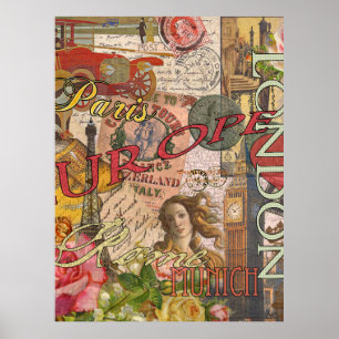 Poster Voyage en Europe Art Européen Vintage Paris France