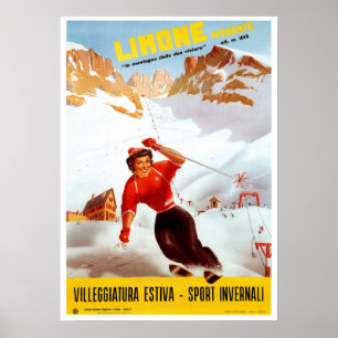 Poster Voyage italien vintage de Limone Piemonte de ski