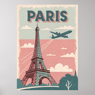 Poster Voyage Paris vintage - Retro Tour Eiffel W