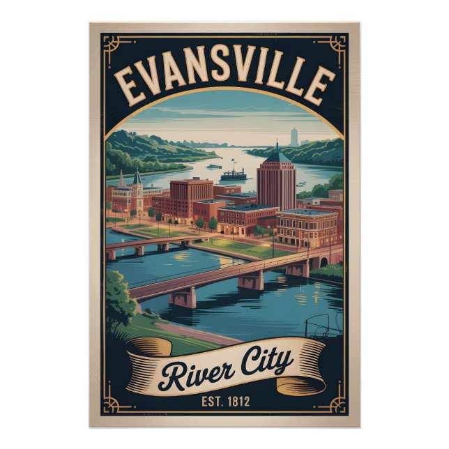 Poster Voyage Rétro à Evansville Indiana (Devant)