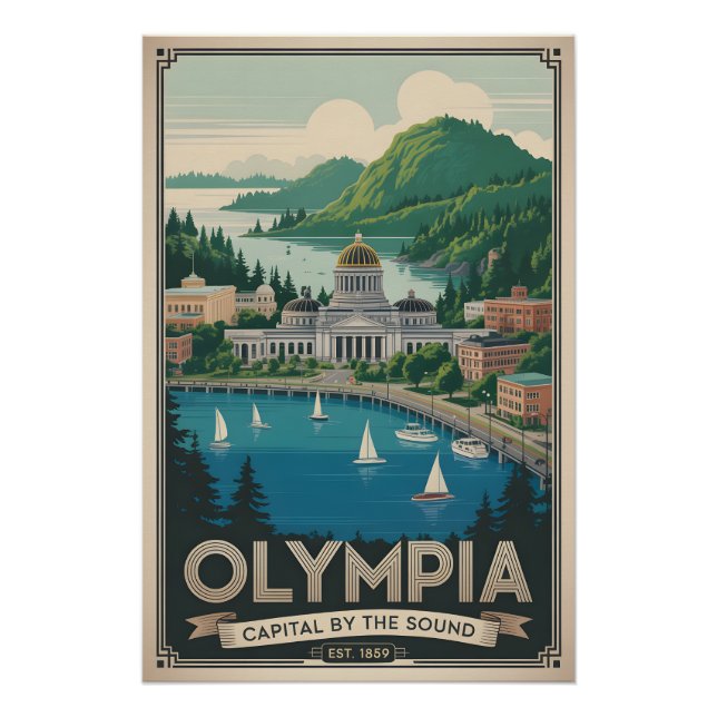 Poster Voyage Rétro à Olympia Washington (Devant)