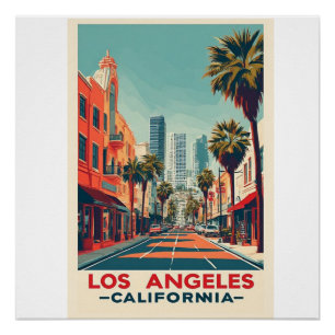 Poster Voyage Rétro Los Angeles Californie