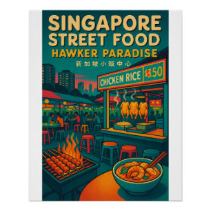 Poster Voyage rétro - nourriture de rue de Singapour