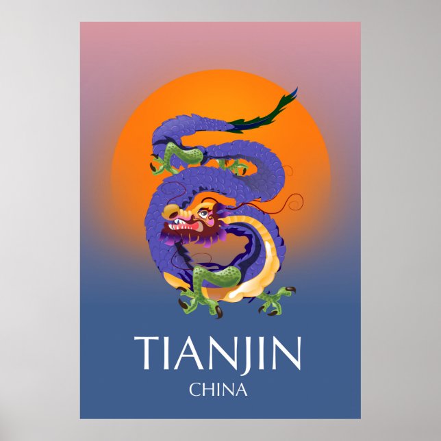 Poster voyage Tianjin China Dragon (Devant)