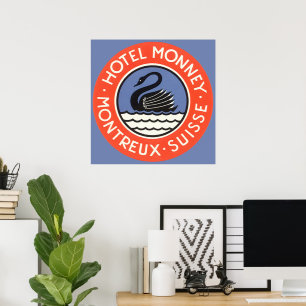 Poster Voyage Vintage, Hôtel Monney Suisse Cygne