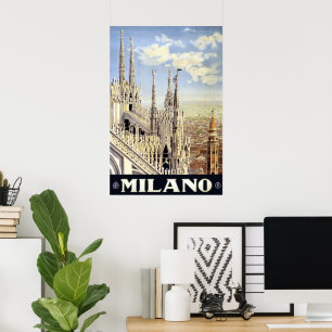 Poster Voyage Vintage Milan Italie Cathédrale Gothique Du