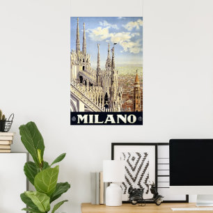 Poster Voyage Vintage Milano Italie Cathédrale Gothique D