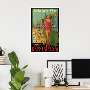 Poster Voyage Vintage, Plage de la Station Balnéaire de A