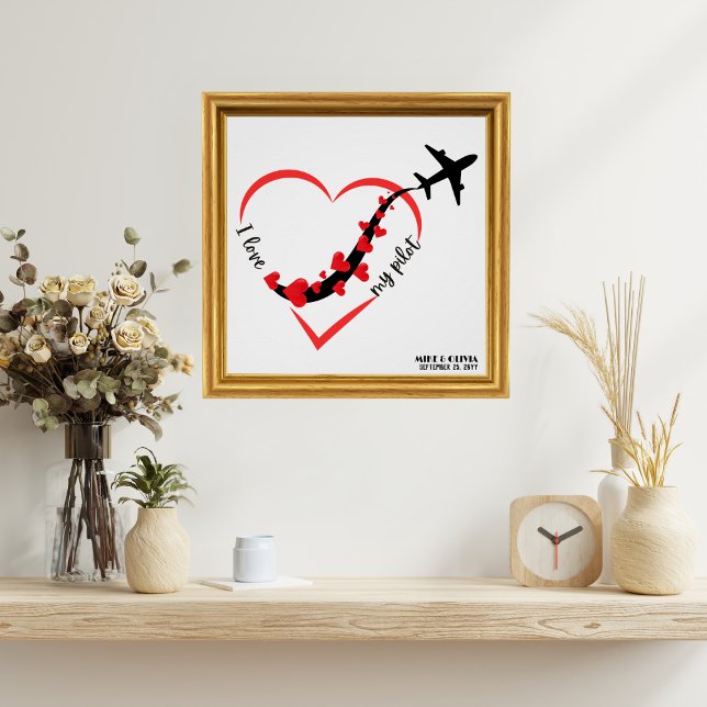 Poster Voyager Avion Coeur J'aime Mon Pilote Personnalisé (Créateur téléchargé)