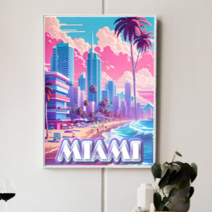 Poster Voyages Vaporwave à Miami
