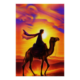 Poster Voyageur du désert au coucher du soleil – Silhouet