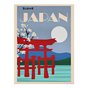 Poster Voyagez au Japon, illustration vintage,